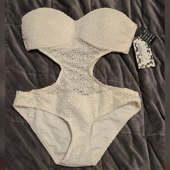 NWT SKINNY DIP White Lace Strapless One-Piece Swimsuit - Picture 2 of 11